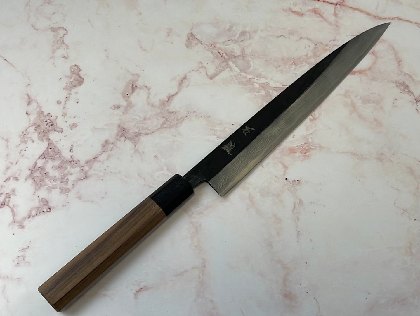 Yoshimune Sujihiki Kurouchi 240mm(9.4 in) Aogami (Blue) No.2 Damascus (17layers) Double-Bevel