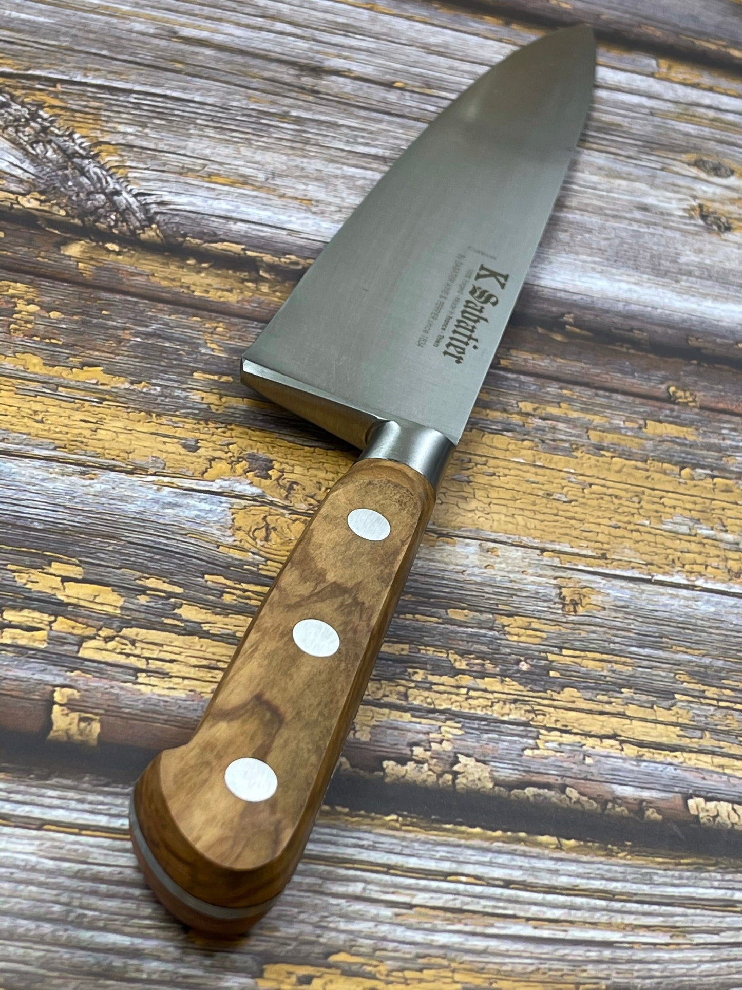 K Sabatier Chef Knife 230mm - CARBON STEEL - OLIVE WOOD HANDLE