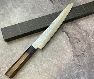 Yoshimune Sujihiki Damascus Hammered Finish Knife 240mm (9.4in) Stainless Clad AUS10