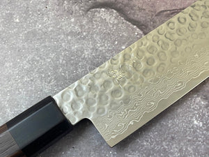 Yoshimune Nakiri Damascus Hammered Finish Knife 160mm (6.1in) Stainless clad AUS10