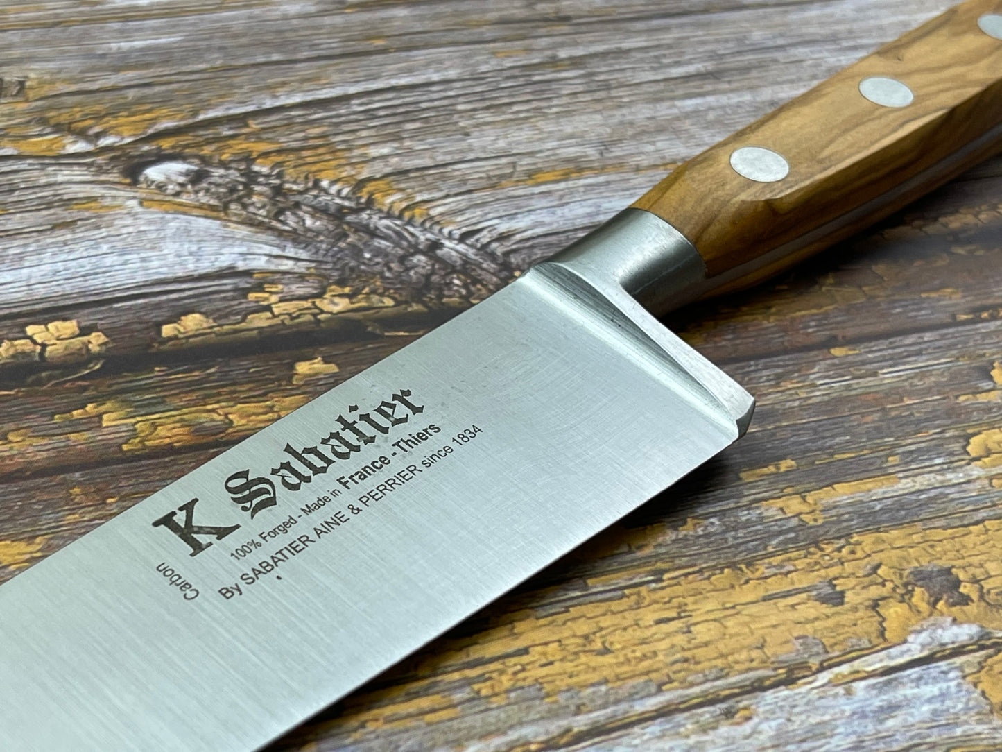 K Sabatier Chef Knife 200mm - CARBON STEEL - OLIVE WOOD HANDLE