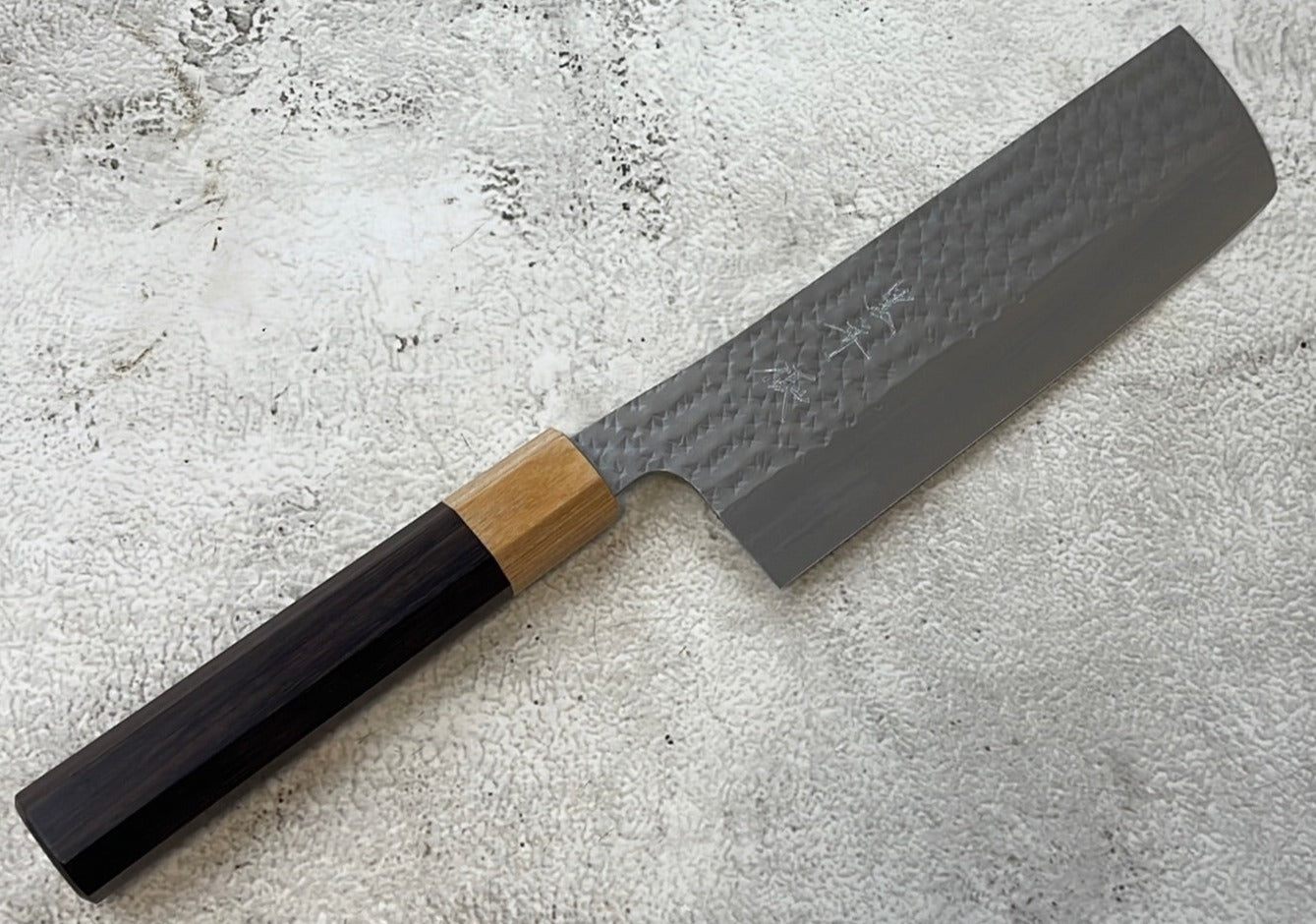 Yu Kurosaki R2(SG2) Hammered SENKO-EI WA RS8H Japanese Nakiri 165mm with Brown-Ring Octagonal Handle