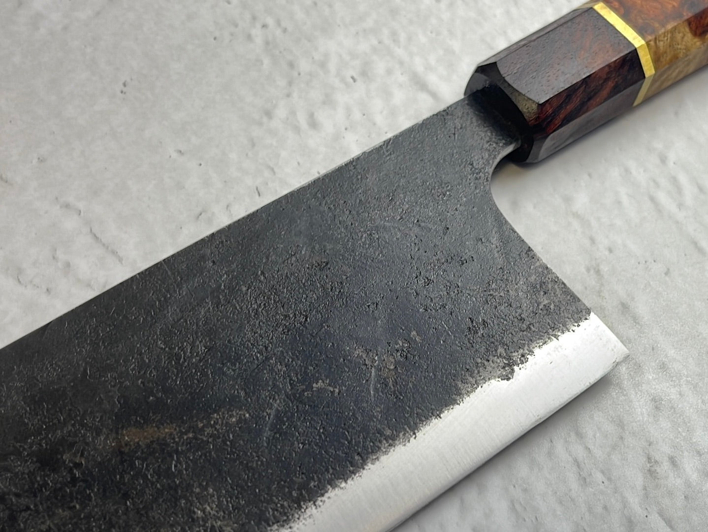 Nakiri 170mm Kurouchi Gold Amboyna Burl & Rosewood with Brass Spacer