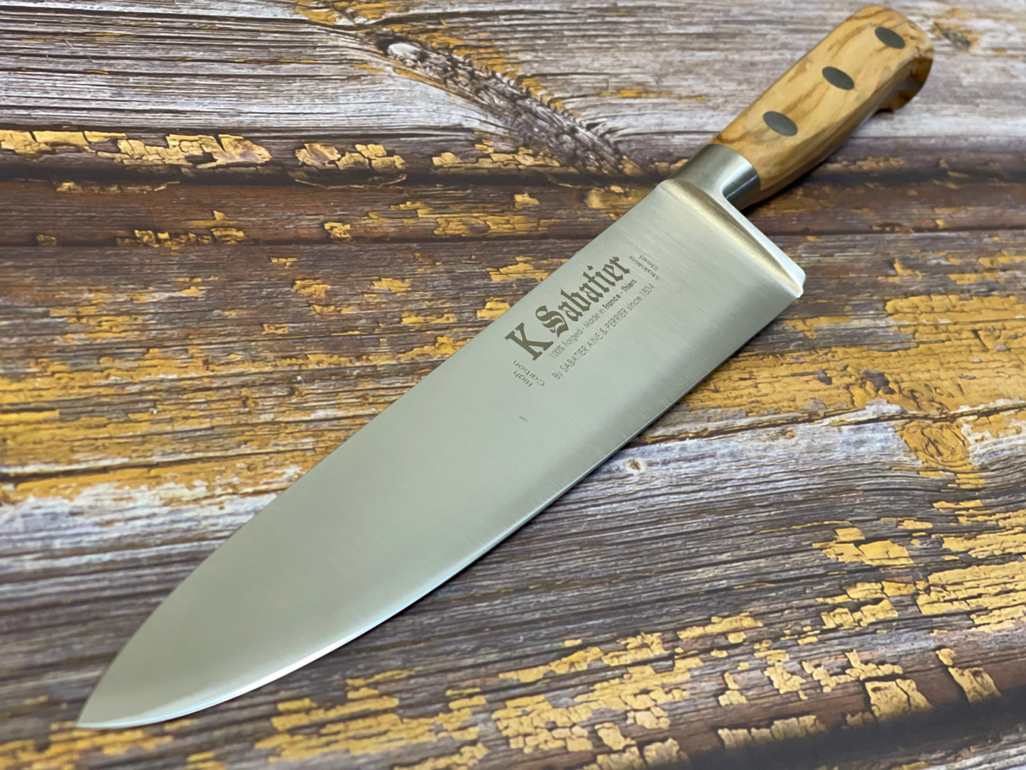 K Sabatier Chef Knife 200mm - HIGH CARBON STEEL - OLIVE WOOD HANDLE