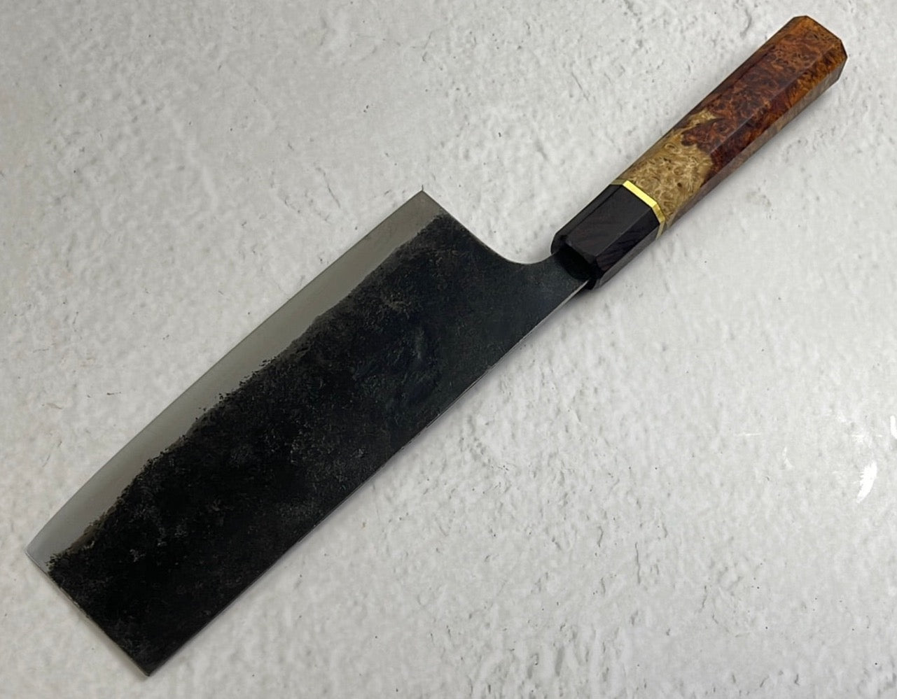 Nakiri 170mm Kurouchi Gold Amboyna Burl & Rosewood with Brass Spacer