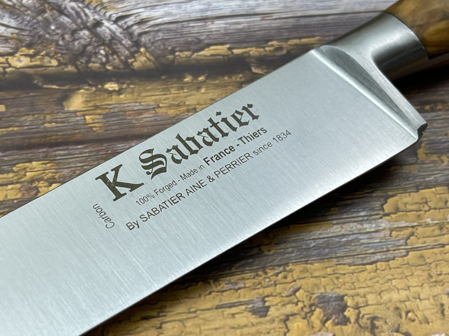 K Sabatier Slicing Knife 200mm - CARBON STEEL - OLIVE WOOD HANDLE