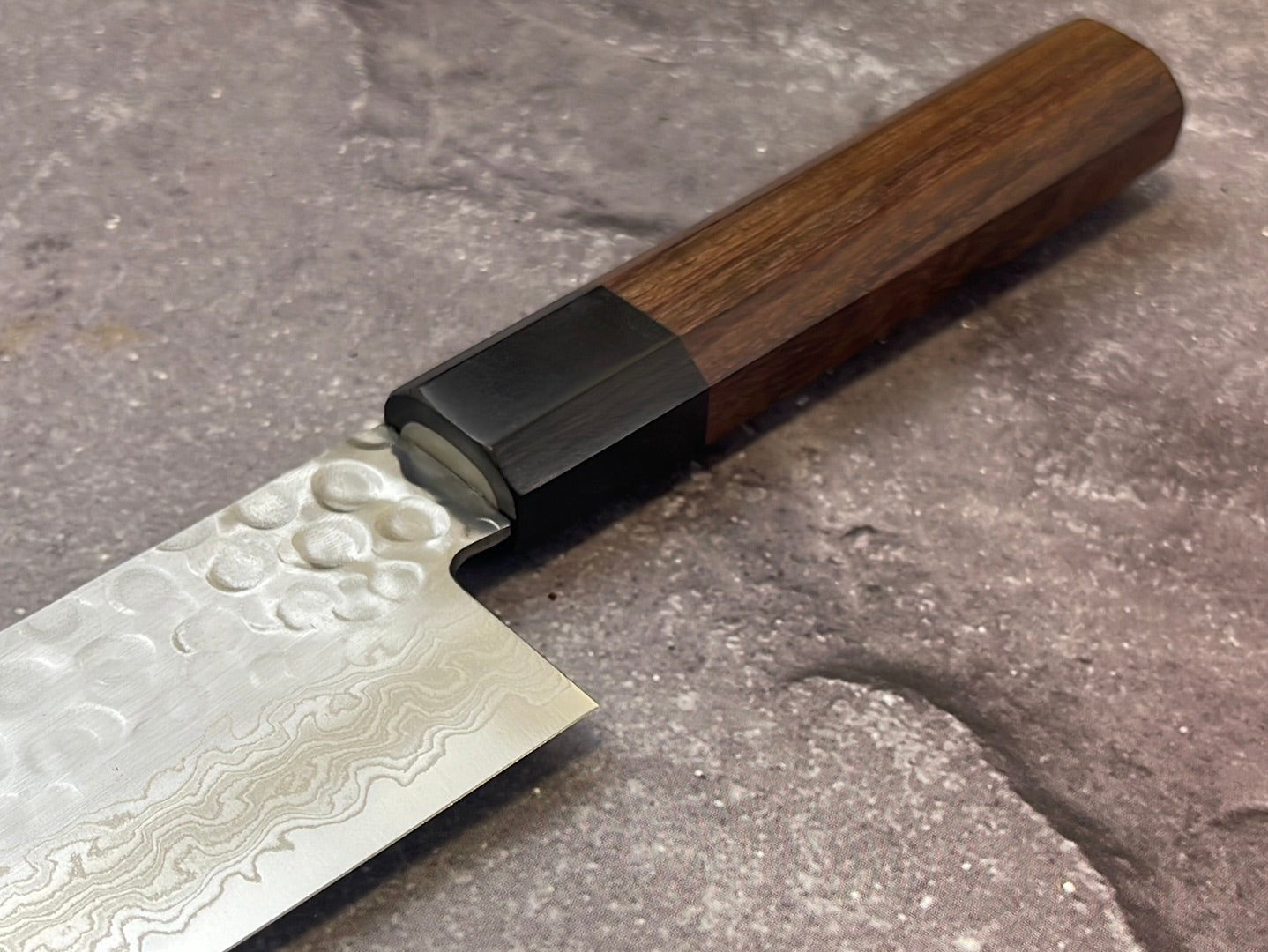 Yoshimune Santoku Damascus Hammered Finish Knife 180mm (7in) Stainless clad AUS10