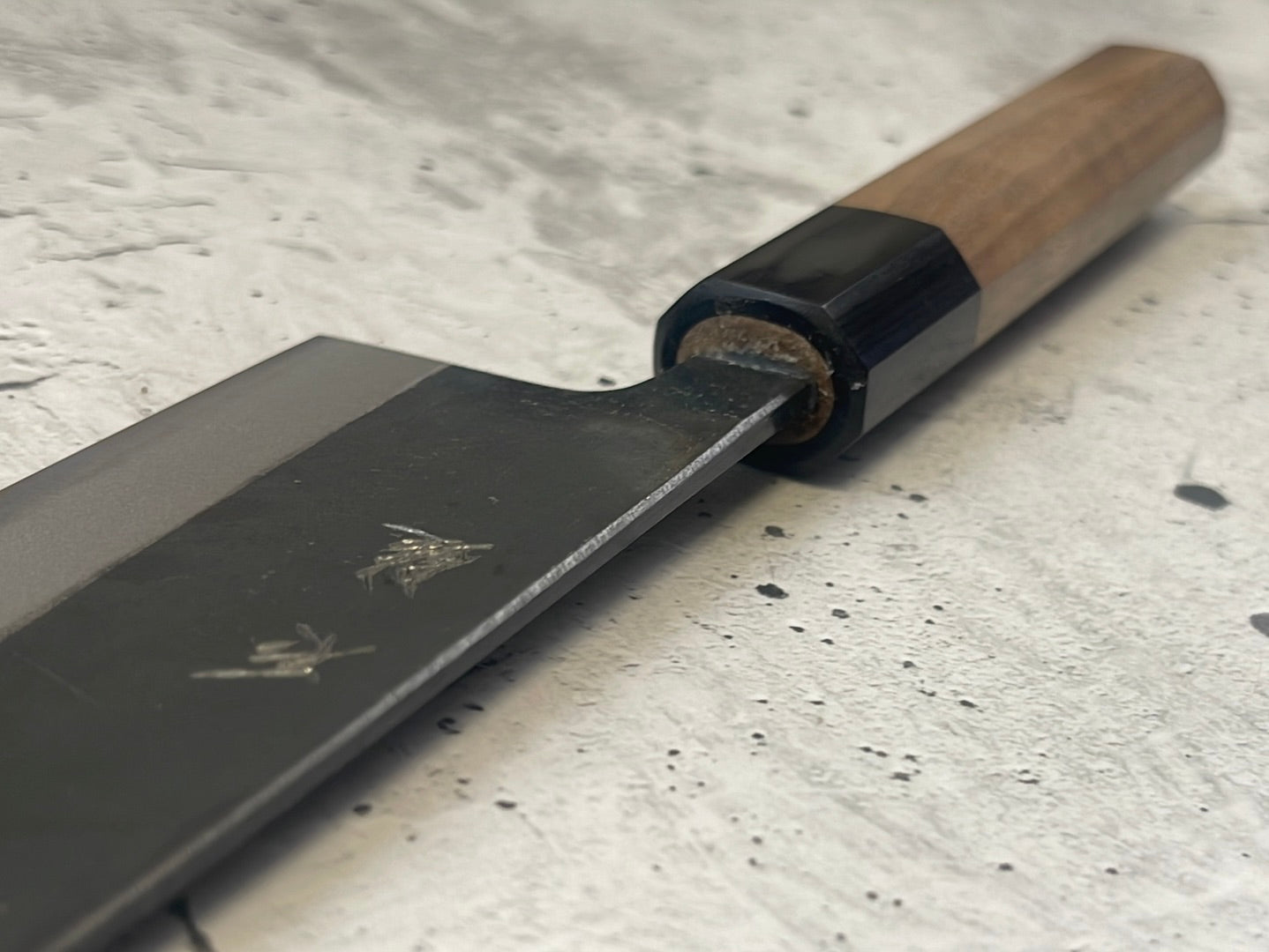 Yoshimune Santoku Kurouchi 180 mm (7.1 in) Aogami (Blue) #2 Double-Bevel