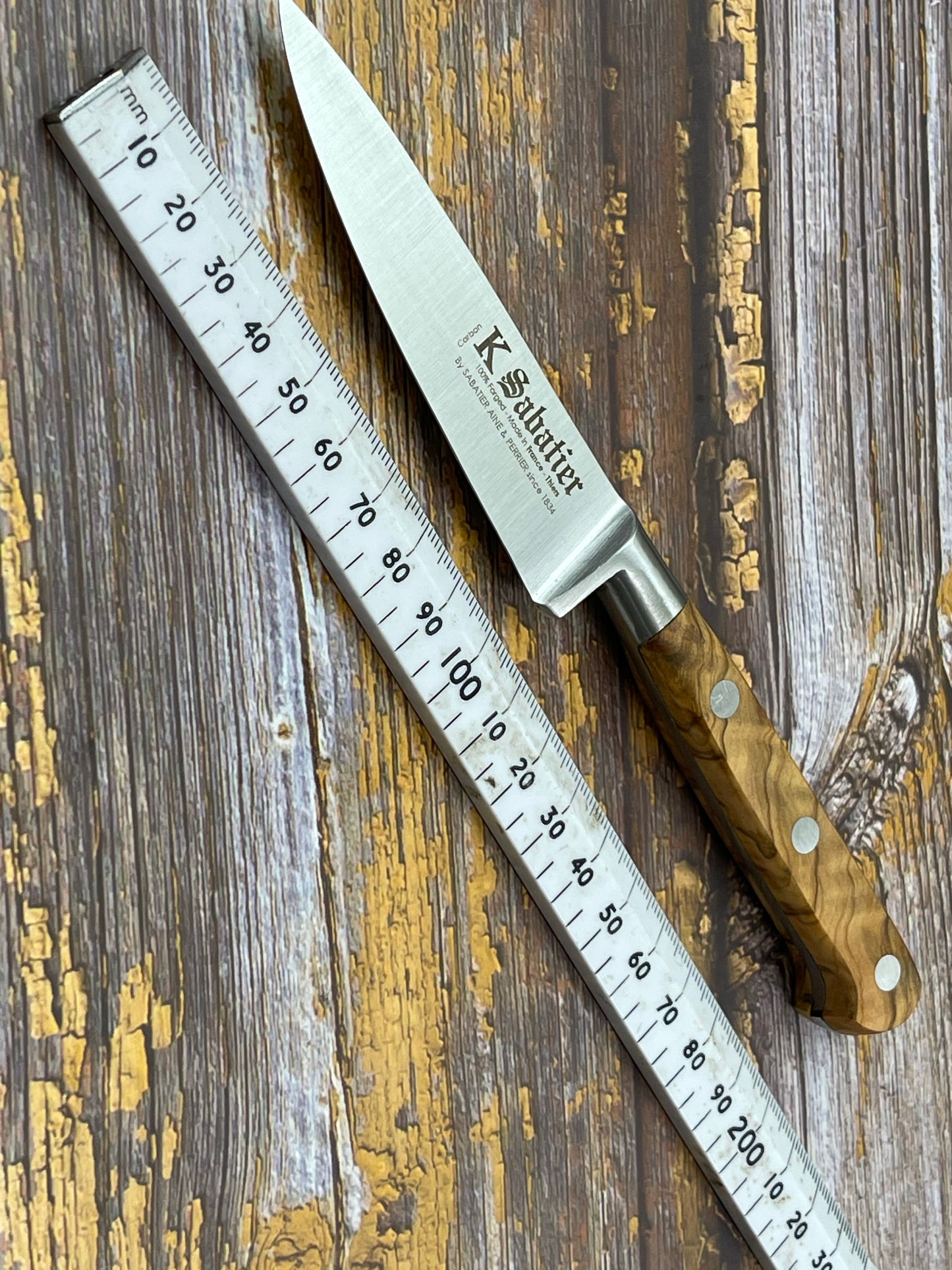 K Sabatier Paring Knife 100mm - HIGH CARBON STEEL - OLIVE WOOD HANDLE