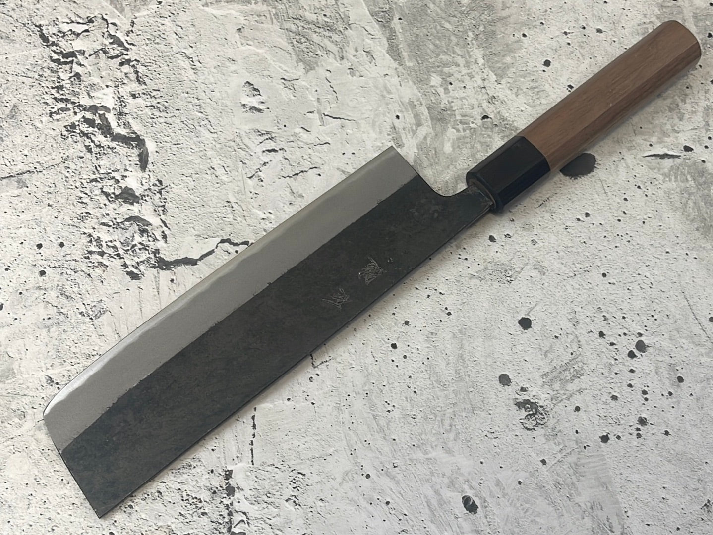 Yoshimune Nakiri Kurouchi 180 mm (7.1 in) Aogami (Blue) #2 Double-Bevel