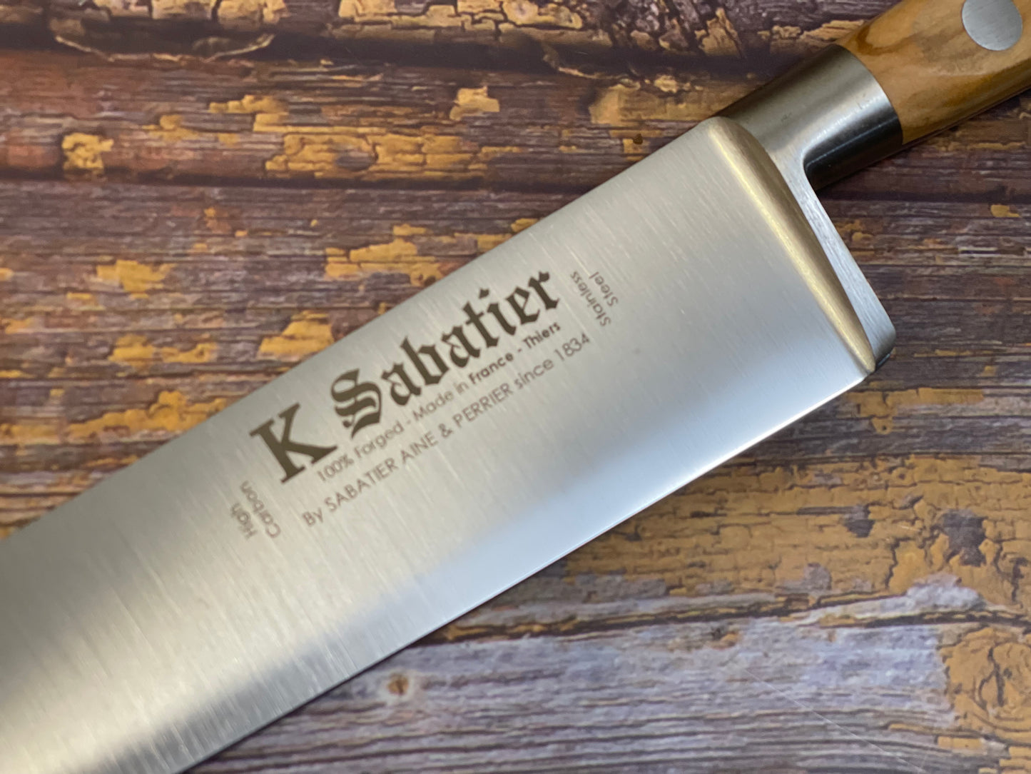 K Sabatier Chef Knife 200mm - HIGH CARBON STEEL - OLIVE WOOD HANDLE