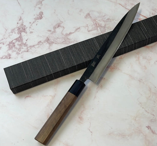 Yoshimune Sujihiki Kurouchi 210mm(8.3in) Aogami(Blue) No.2 Damascus (17 layers) Double-Bevel