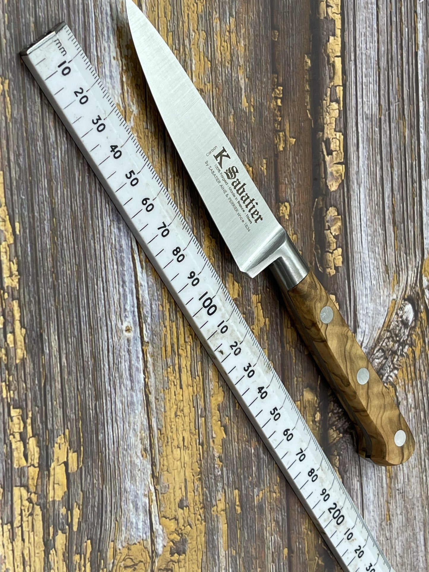 K Sabatier Paring Knife 100mm - CARBON STEEL - OLIVE WOOD HANDLE