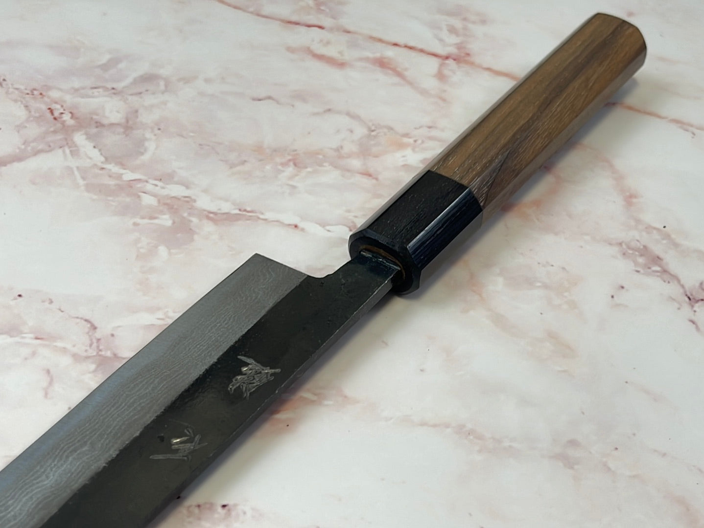 Yoshimune Sujihiki Kurouchi 240mm(9.4 in) Aogami (Blue) No.2 Damascus (17layers) Double-Bevel