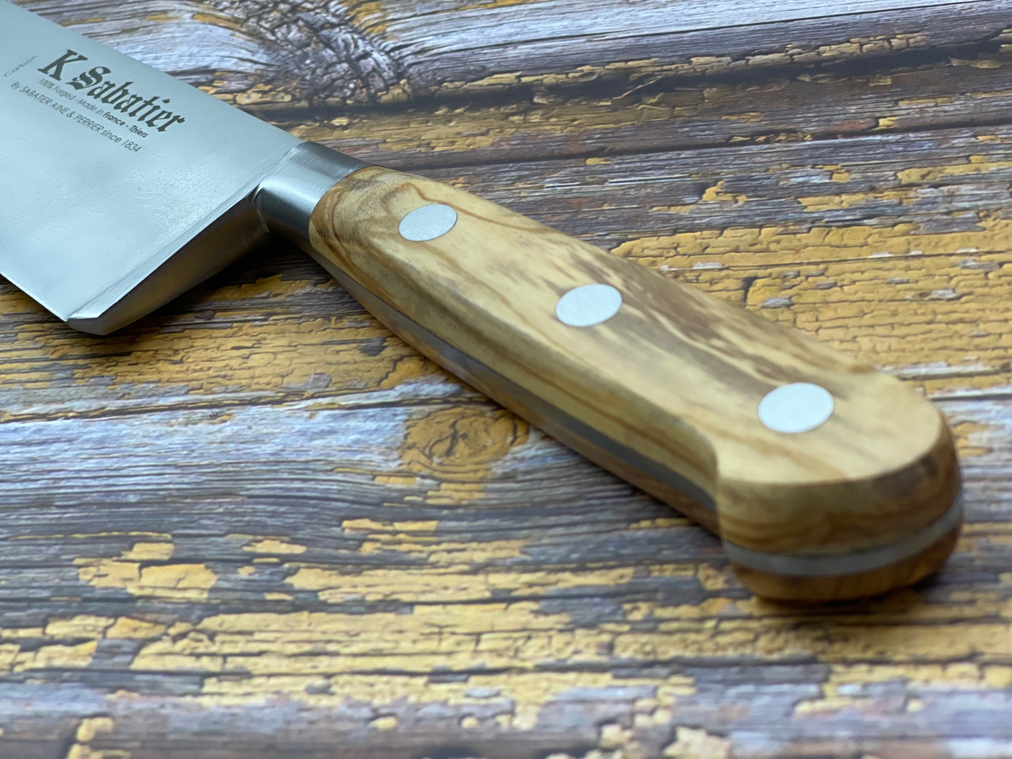 K Sabatier Chef Knife 230mm - CARBON STEEL - OLIVE WOOD HANDLE