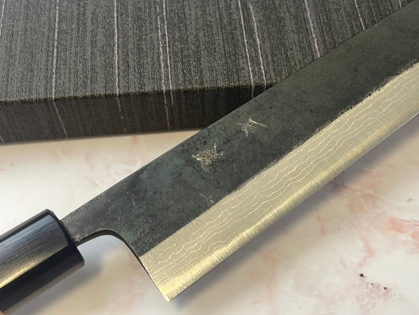 Yoshimune Kiritsuke Kurouchi 240 mm (9.4 in) Aogami (Blue) #2 Damascus (17 layers) Double-Bevel