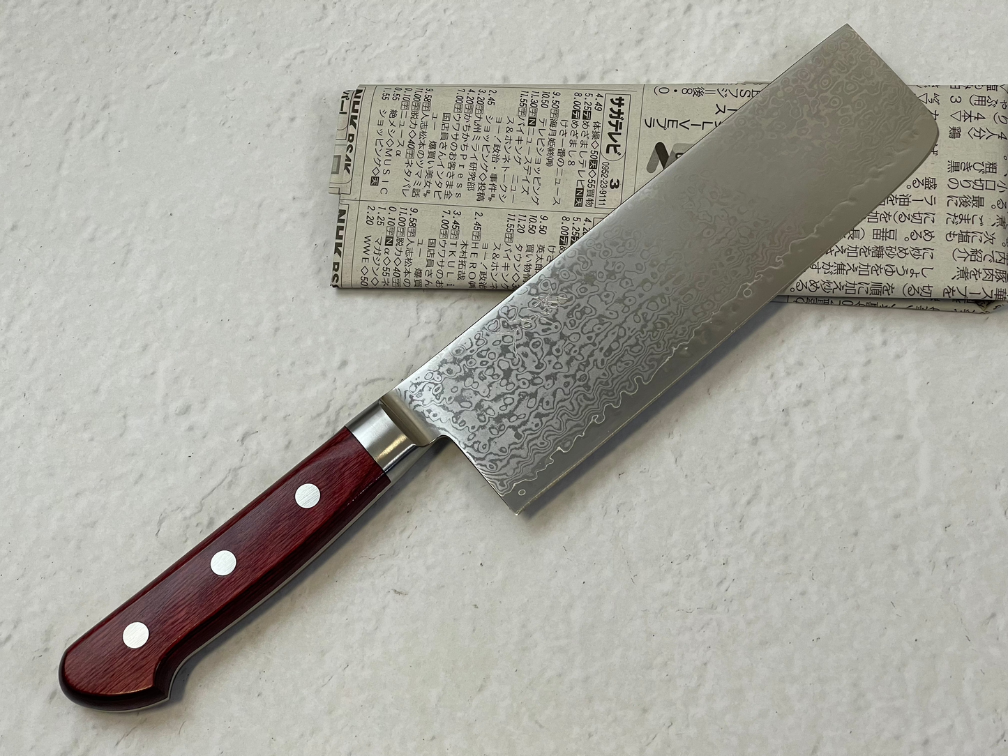 Tsunehisa VG10 33-Layer Damascus Nakiri 180mm Red Pakka Handle - Made in Japan 🇯🇵
