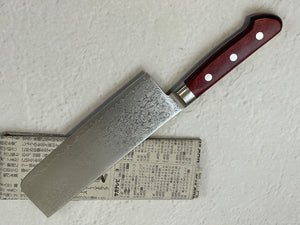 Tsunehisa VG10 33layers Damascus Steel Nakiri mm Red Pakka Wood Handle - Made in Japan 🇯🇵