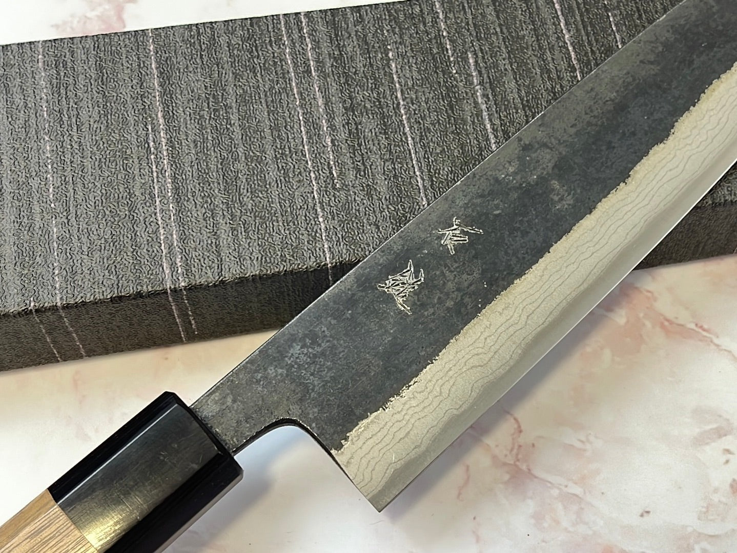 Yoshimune Gyuto Kurouchi 210 mm (8.3 in) Aogami (Blue) #2 Damascus (17 layers) Double-Bevel