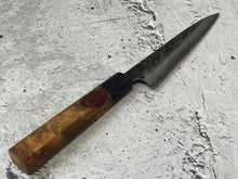 Load image into Gallery viewer, SanMai Petty 150mm Kurouchi Etched, Amboyna Burl &amp; Rosewood Handle by Kitchen Knives ID