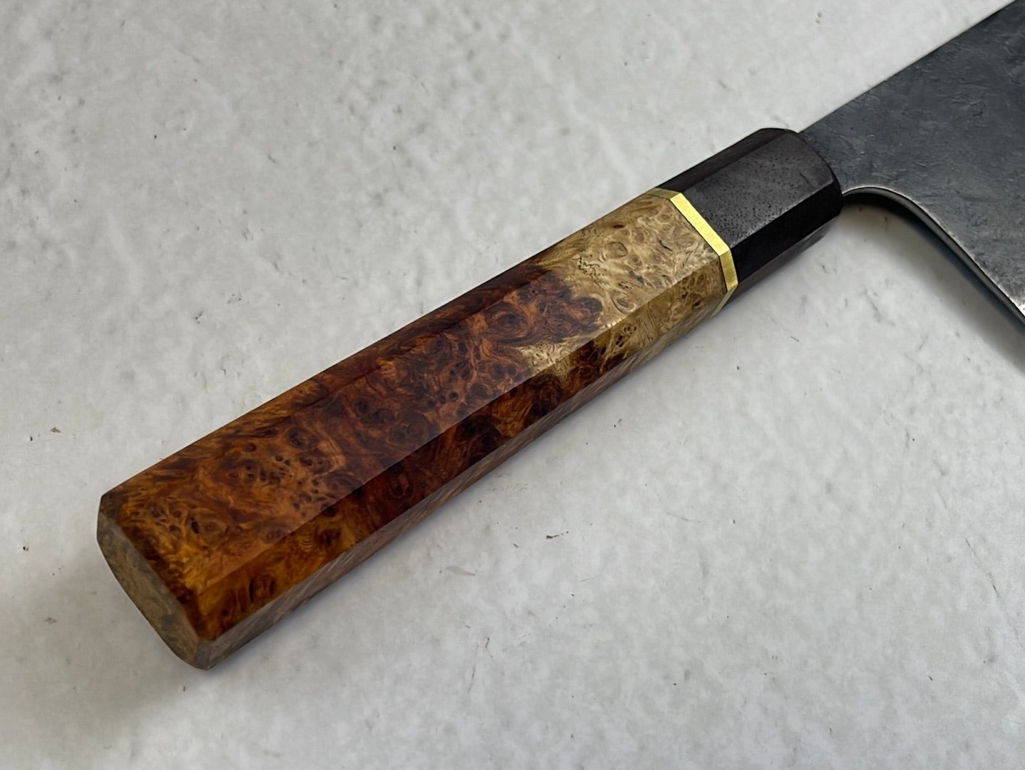 Nakiri 170mm Kurouchi Gold Amboyna Burl & Rosewood with Brass Spacer