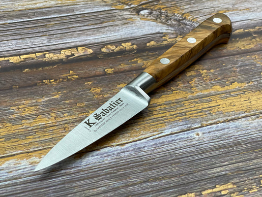 K Sabatier Paring Knife 80mm - CARBON STEEL - OLIVE WOOD HANDLE
