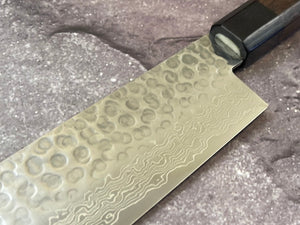 Yoshimune Nakiri Damascus Hammered Finish Knife 160mm (6.1in) Stainless clad AUS10