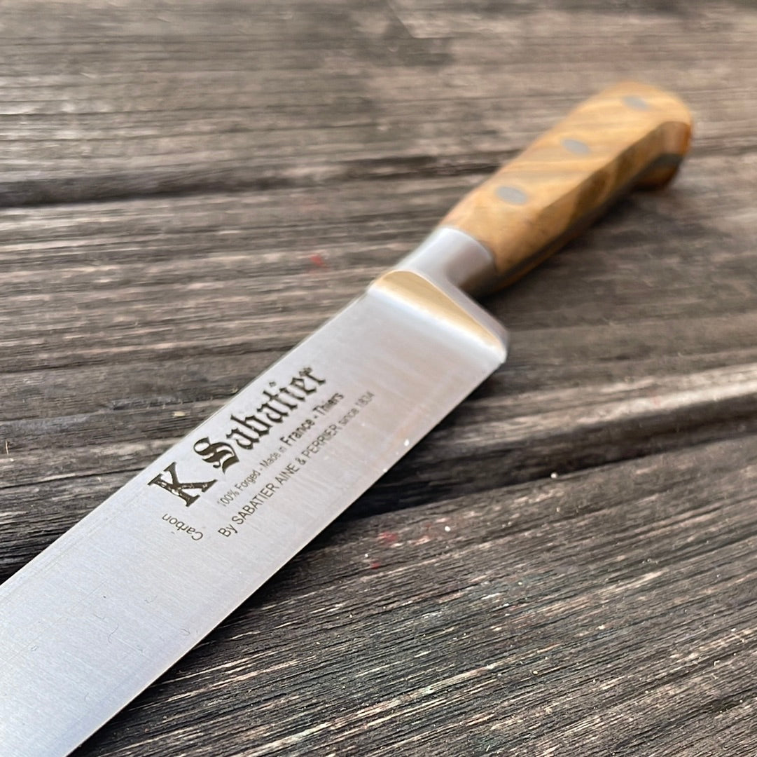 K Sabatier Flexible Slicing Knife 200mm - CARBON STEEL - OLIVE WOOD HANDLE