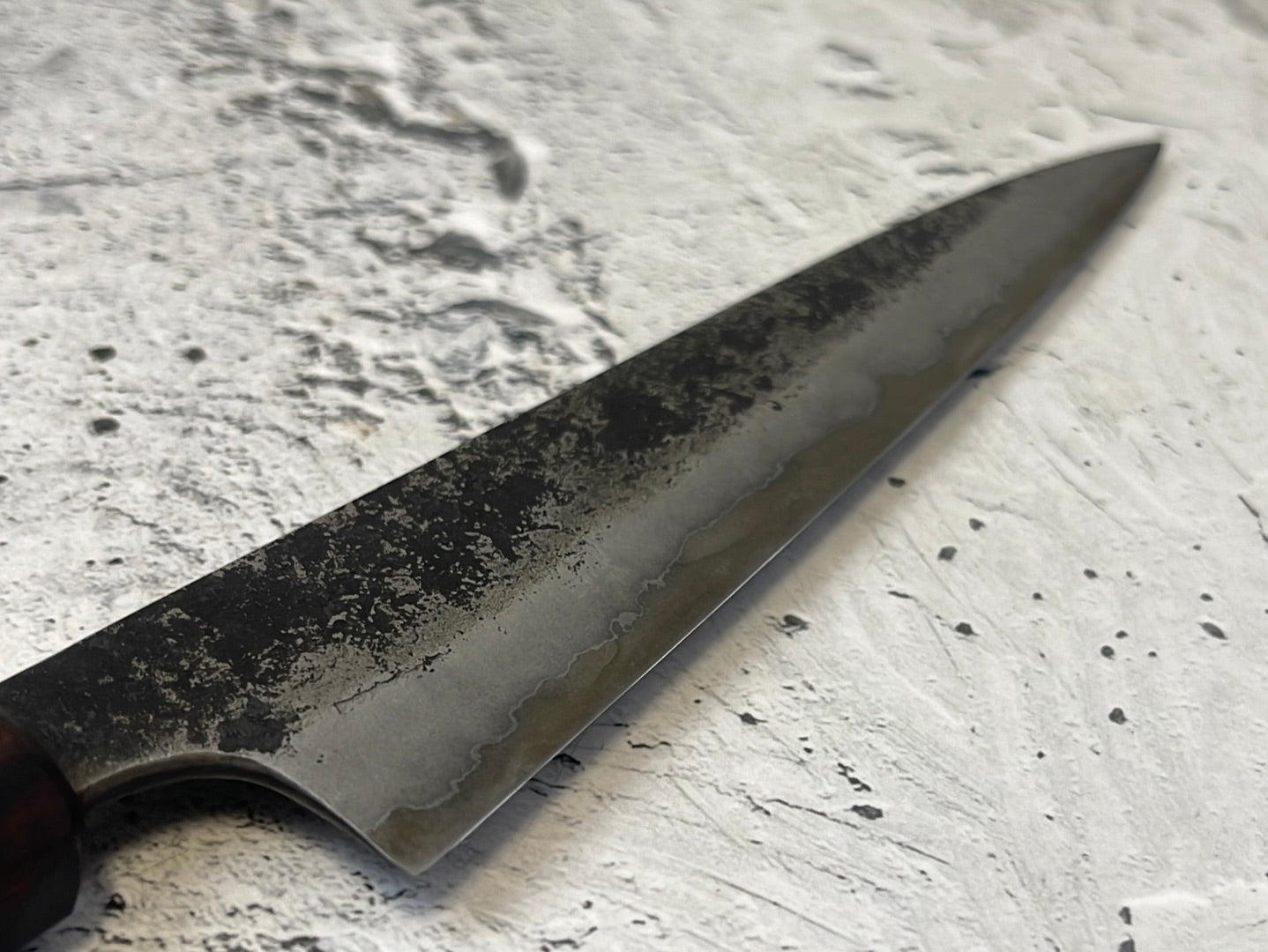 SanMai Petty 150mm Kurouchi Etched, Amboyna Burl & Rosewood Handle