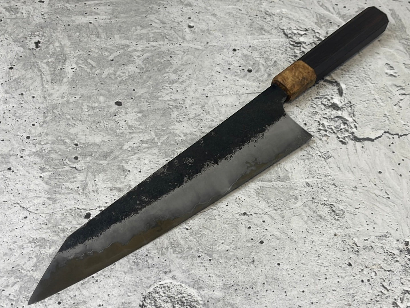 SanMai K-Tip Gyuto 230mm Kurouchi Kasumi, Amboyna Burl & Rosewood Handle