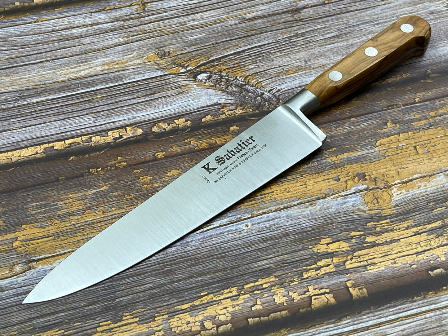 K Sabatier Chef Knife 200mm - CARBON STEEL - OLIVE WOOD HANDLE