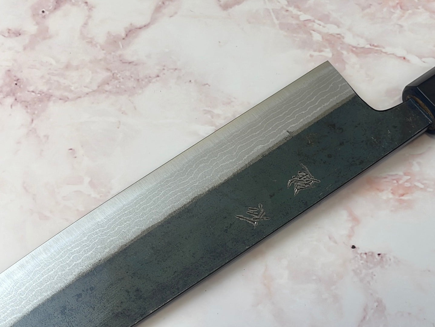 Yoshimune Gyuto Kurouchi 240 mm (9.4 in) Aogami (Blue) #2 Damascus (17 layers) Double-Bevel