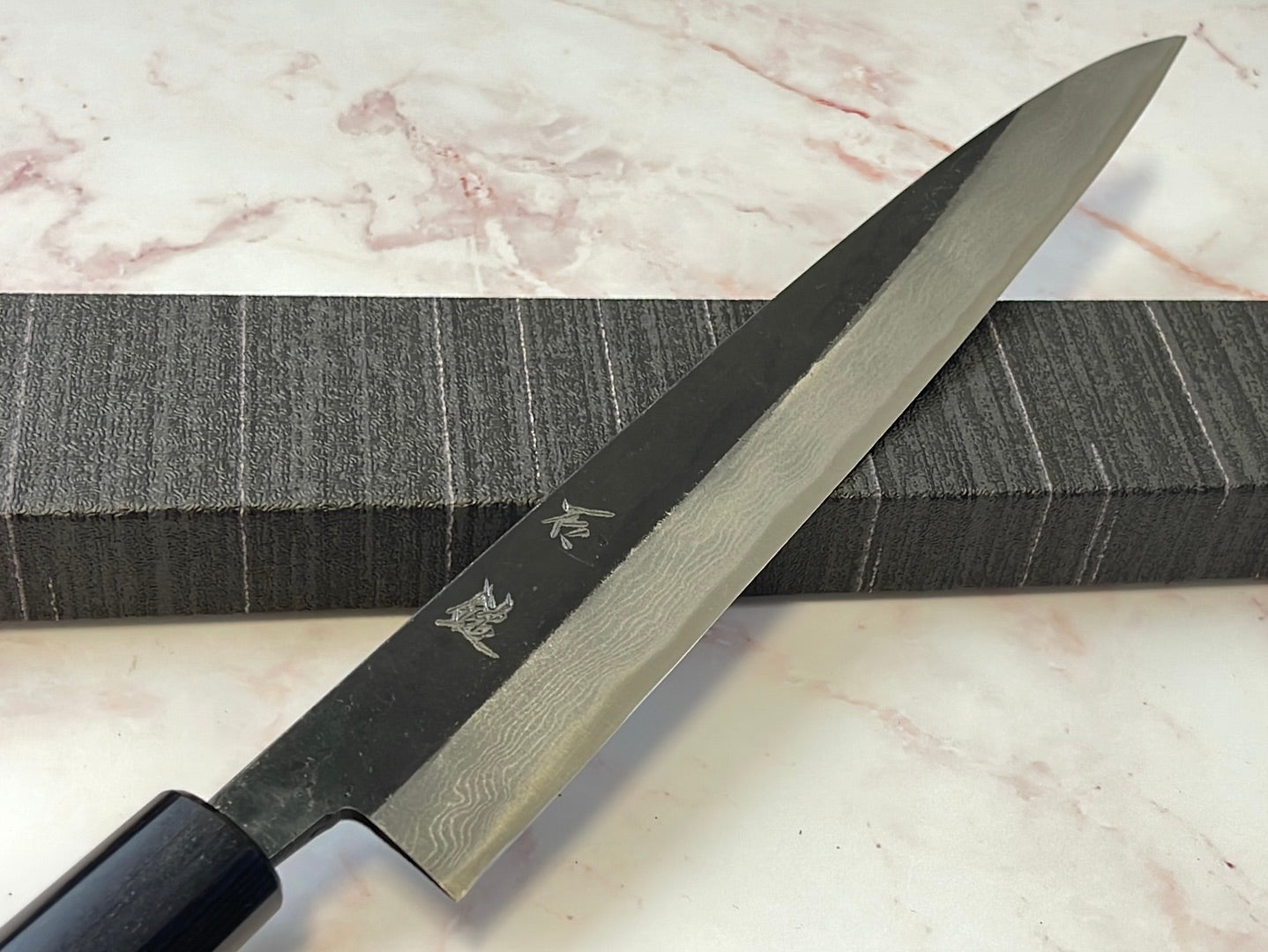 Yoshimune Sujihiki Kurouchi 240mm(9.4 in) Aogami (Blue) No.2 Damascus (17layers) Double-Bevel