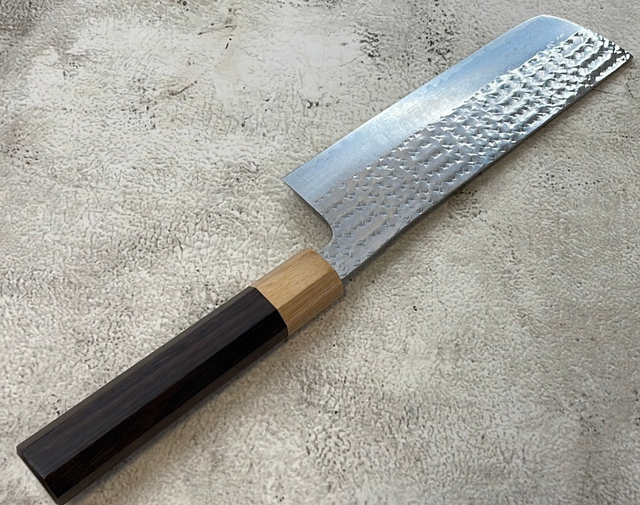 Yu Kurosaki R2(SG2) Hammered SENKO-EI WA RS8H Japanese Nakiri 165mm with Brown-Ring Octagonal Handle