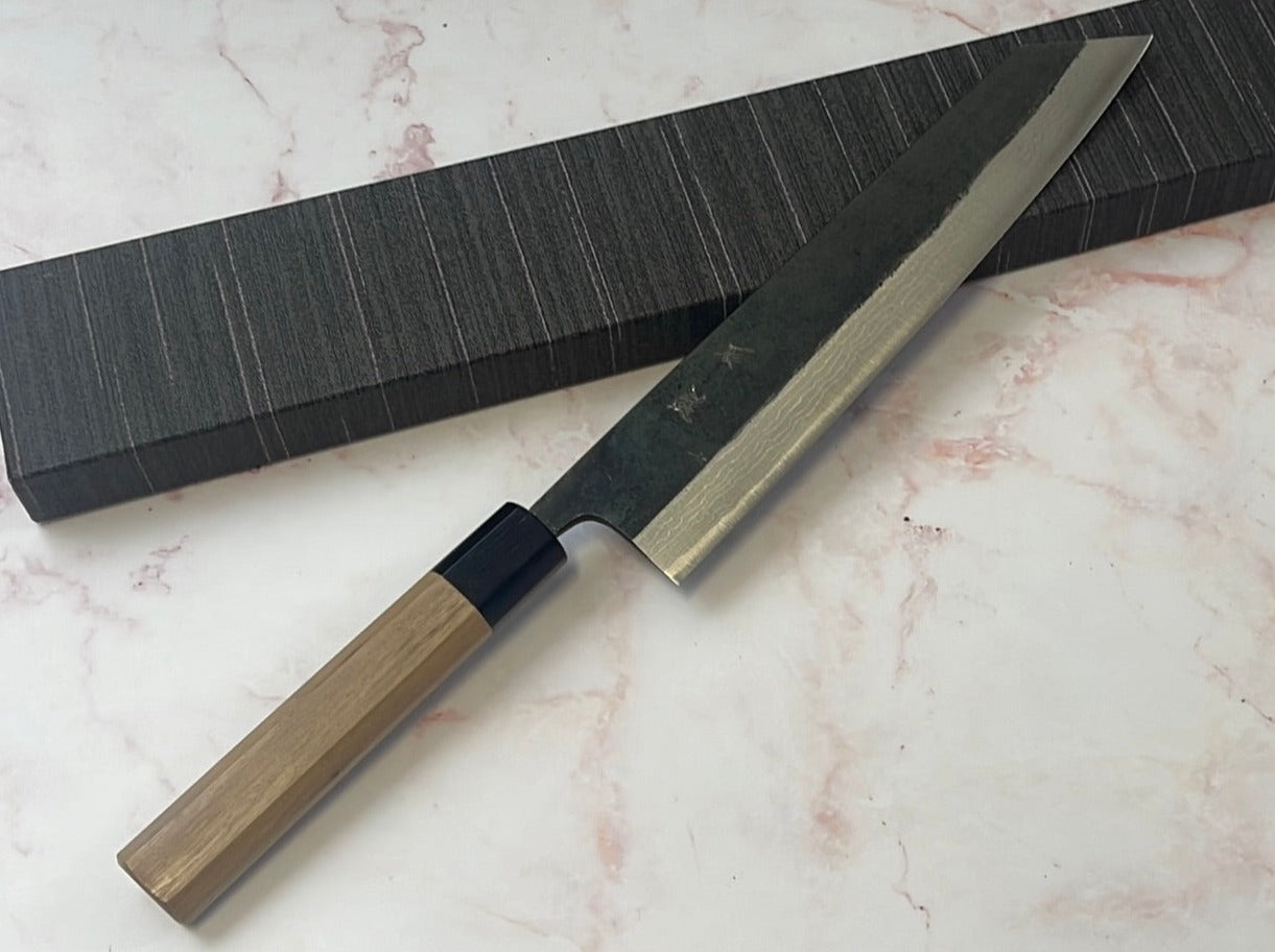 Yoshimune Kiritsuke Kurouchi 240 mm (9.4 in) Aogami (Blue) #2 Damascus (17 layers) Double-Bevel