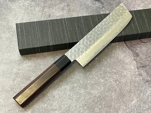 Yoshimune Nakiri Damascus Hammered Finish Knife 160mm (6.1in) Stainless clad AUS10