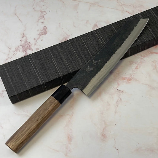 Yoshimune Kiritsuke Kurouchi 210 mm (8.2 in) Aogami (Blue) #2 Damascus (17 layers) Double-Bevel