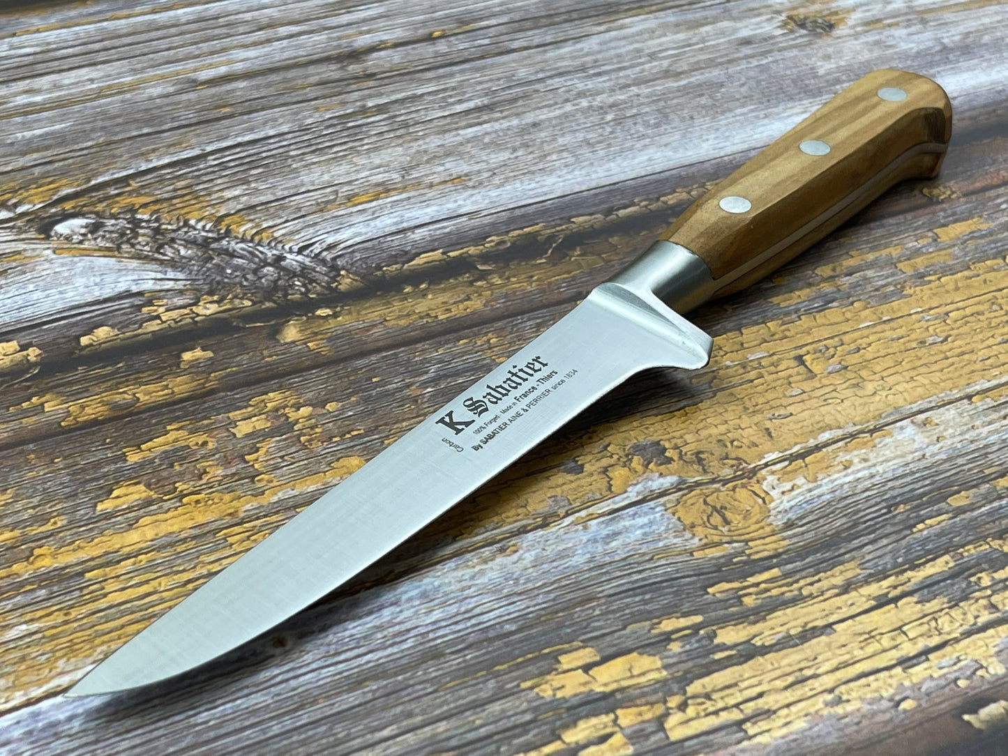 K Sabatier Boning Knife 130mm - CARBON STEEL - OLIVE WOOD HANDLE