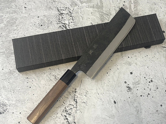 Yoshimune Nakiri Kurouchi 180 mm (7.1 in) Aogami (Blue) #2 Double-Bevel