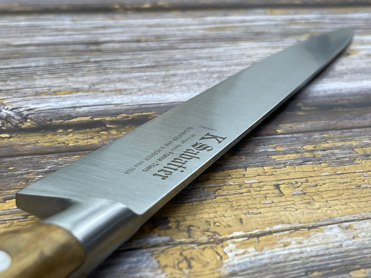 K Sabatier Slicing Knife 200mm - HIGH STEEL - OLIVE WOOD HANDLE