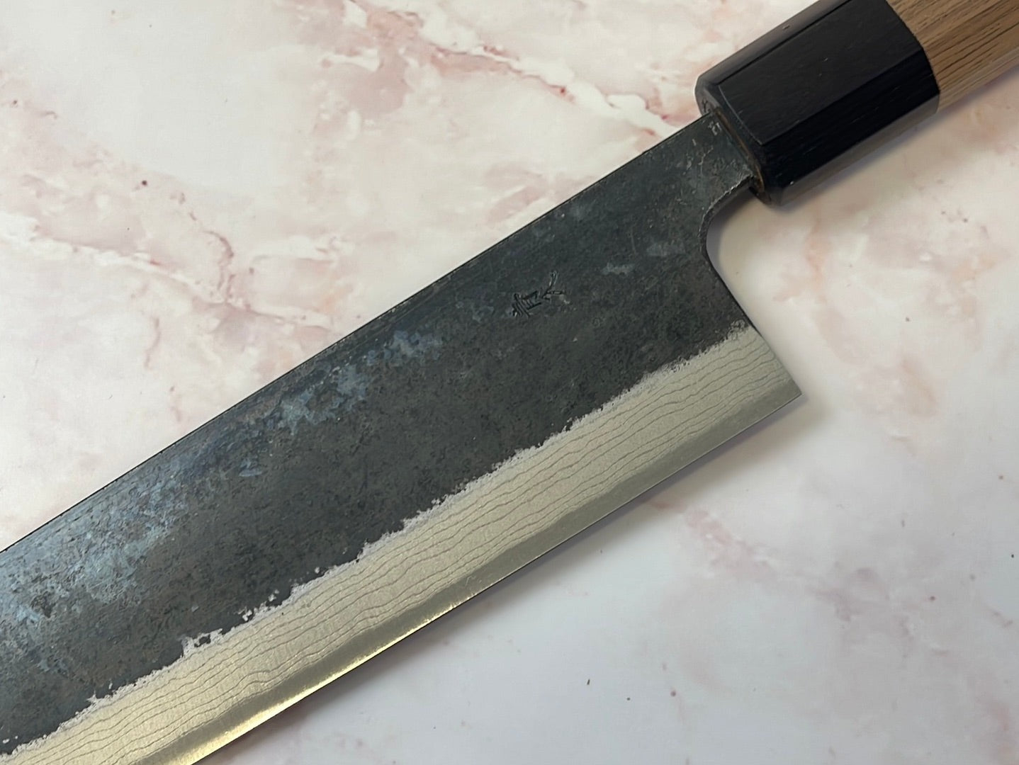Yoshimune Kiritsuke Kurouchi 210 mm (8.2 in) Aogami (Blue) #2 Damascus (17 layers) Double-Bevel