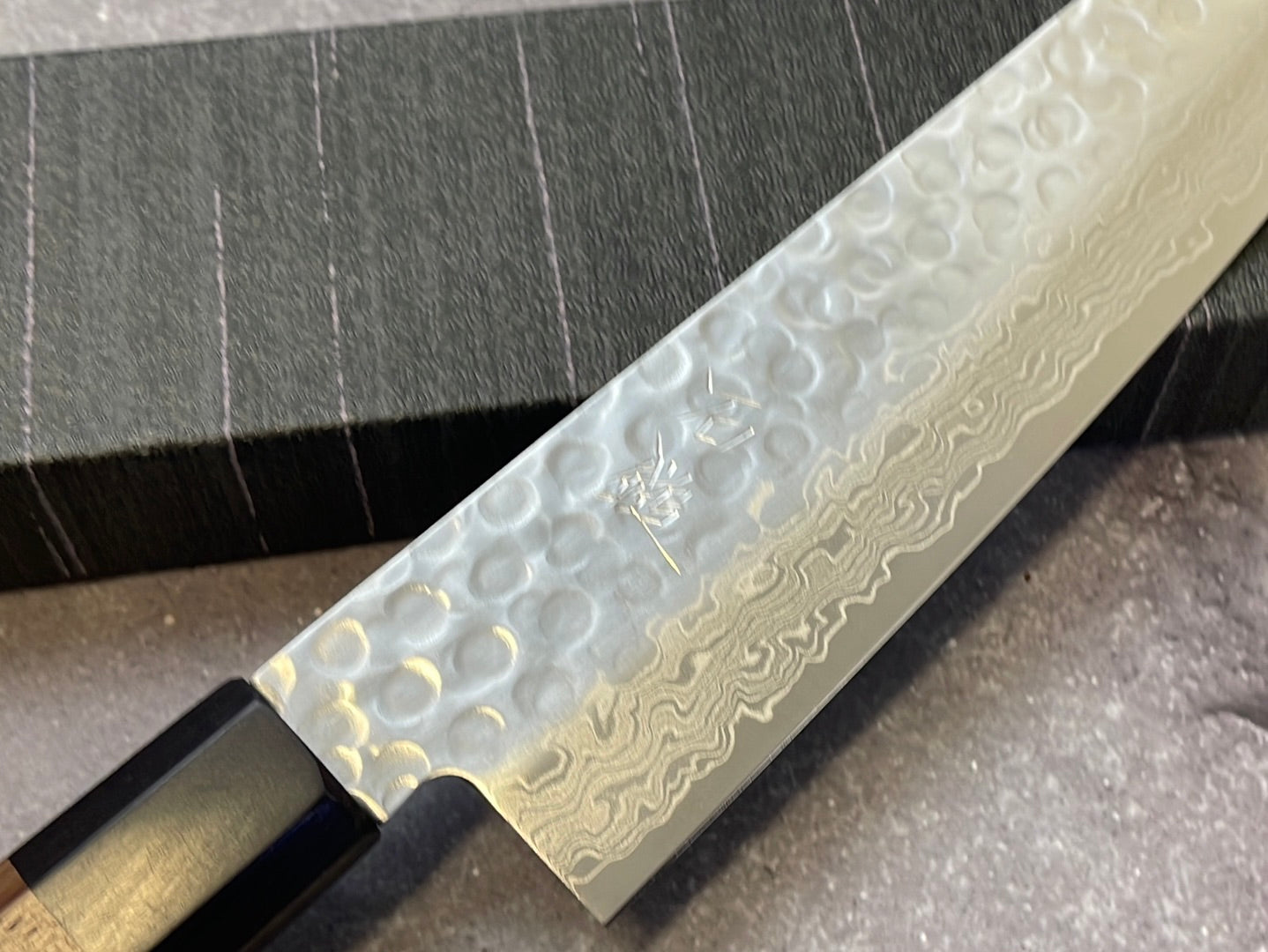 Yoshimune Santoku Damascus Hammered Finish Knife 180mm (7in) Stainless clad AUS10