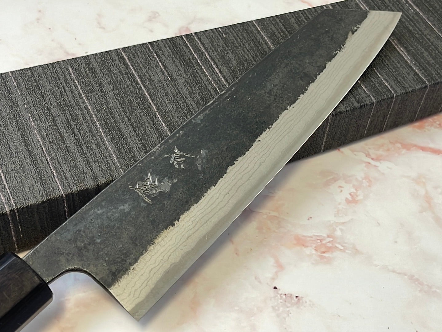 Yoshimune Kiritsuke Kurouchi 210 mm (8.2 in) Aogami (Blue) #2 Damascus (17 layers) Double-Bevel