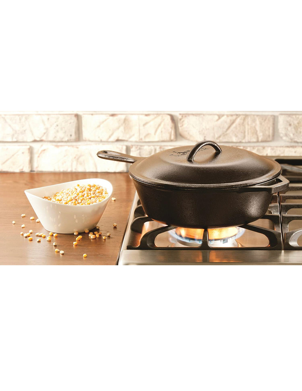 LODGE COOKWARE 3.2 Quart Cast Iron Covered Deep Skillet with Helper Handle