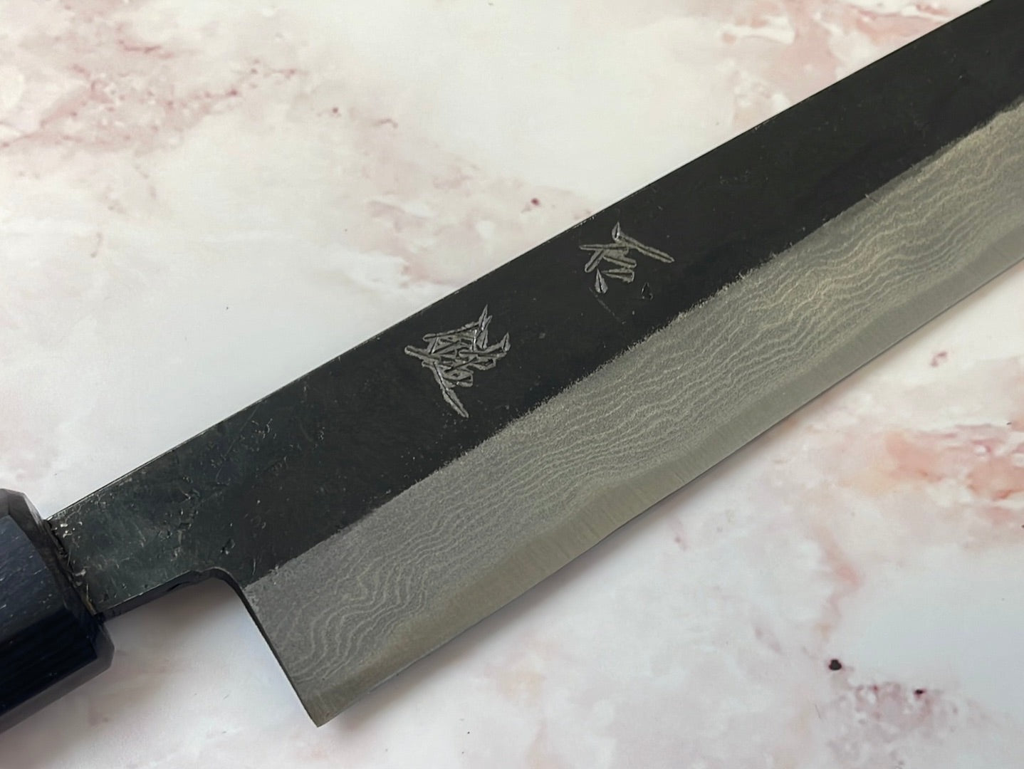 Yoshimune Sujihiki Kurouchi 240mm(9.4 in) Aogami (Blue) No.2 Damascus (17layers) Double-Bevel
