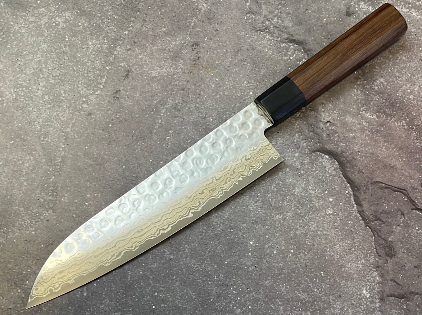 Yoshimune Santoku Damascus Hammered Finish Knife 180mm (7in) Stainless clad AUS10
