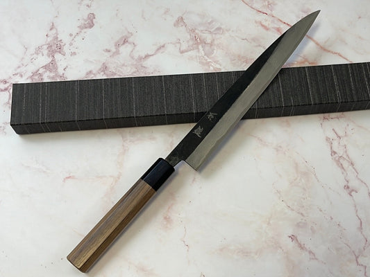 Yoshimune Sujihiki Kurouchi 240mm(9.4 in) Aogami (Blue) No.2 Damascus (17layers) Double-Bevel
