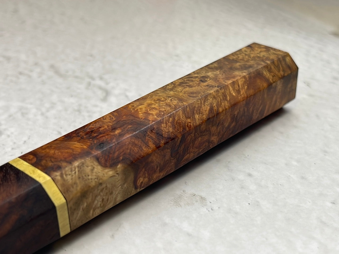 Nakiri 170mm Kurouchi Gold Amboyna Burl & Rosewood with Brass Spacer