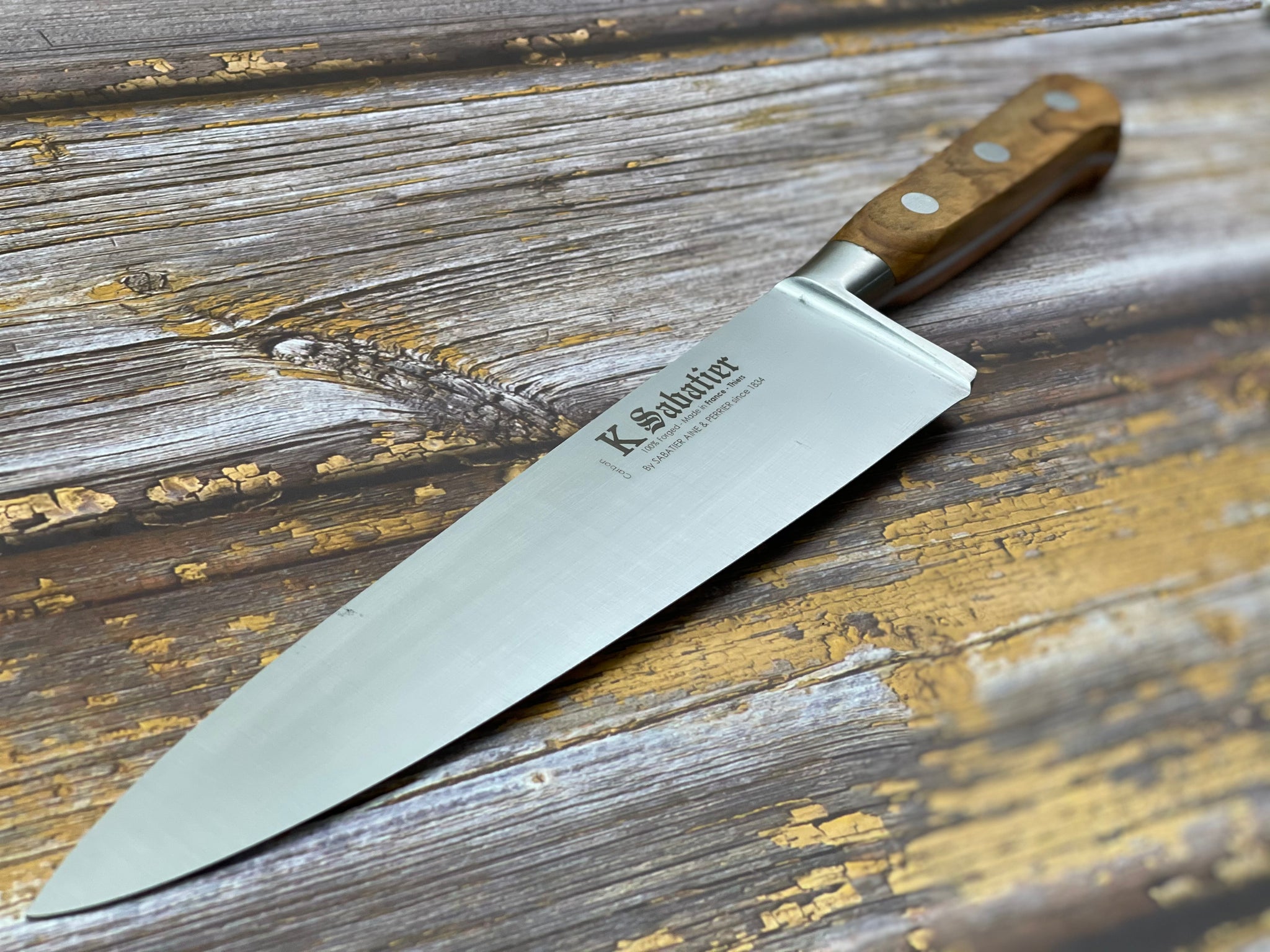 K Sabatier Chef Knife 230mm - CARBON STEEL - OLIVE WOOD HANDLE
