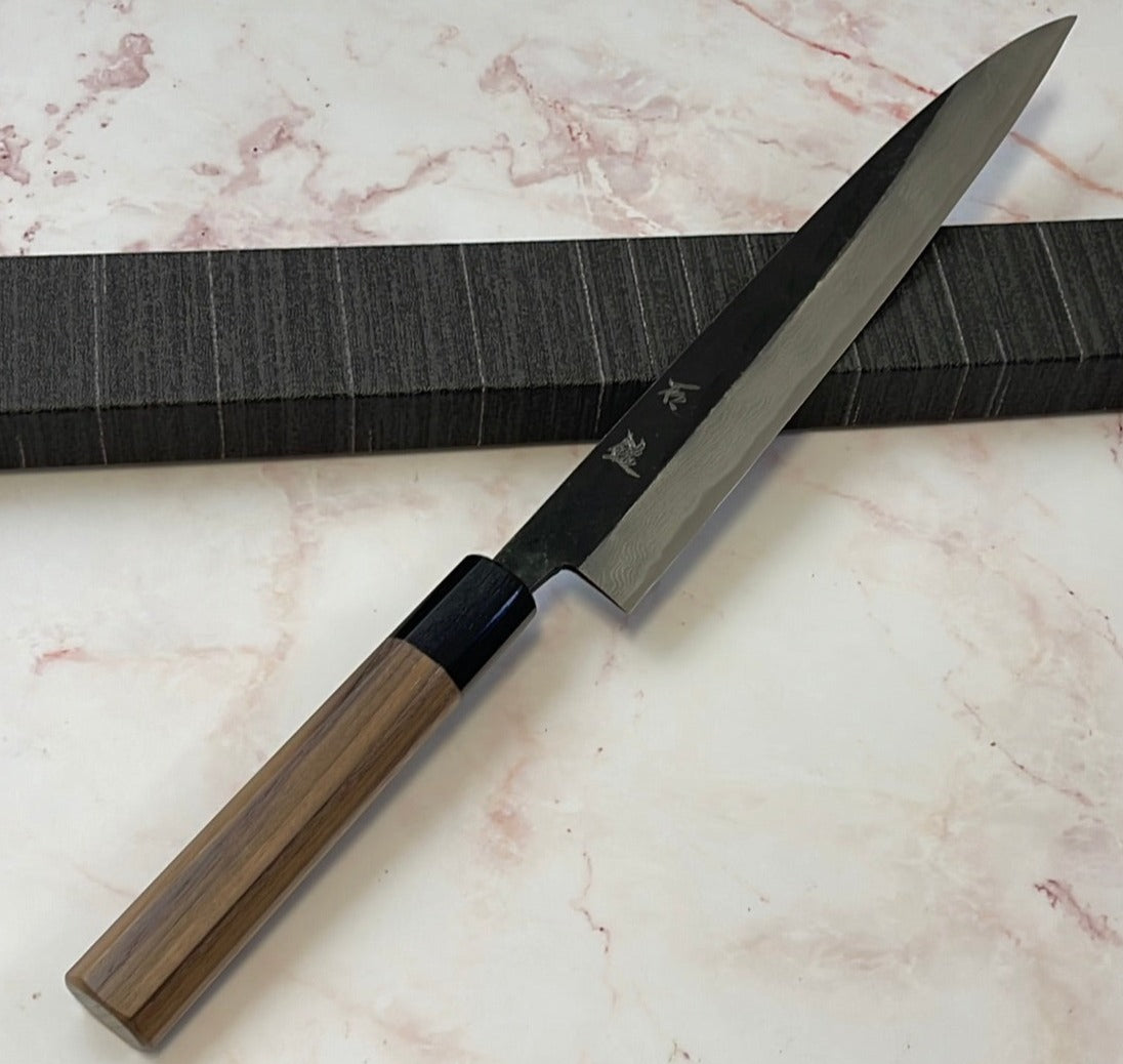 Yoshimune Sujihiki Kurouchi 240mm(9.4 in) Aogami (Blue) No.2 Damascus (17layers) Double-Bevel